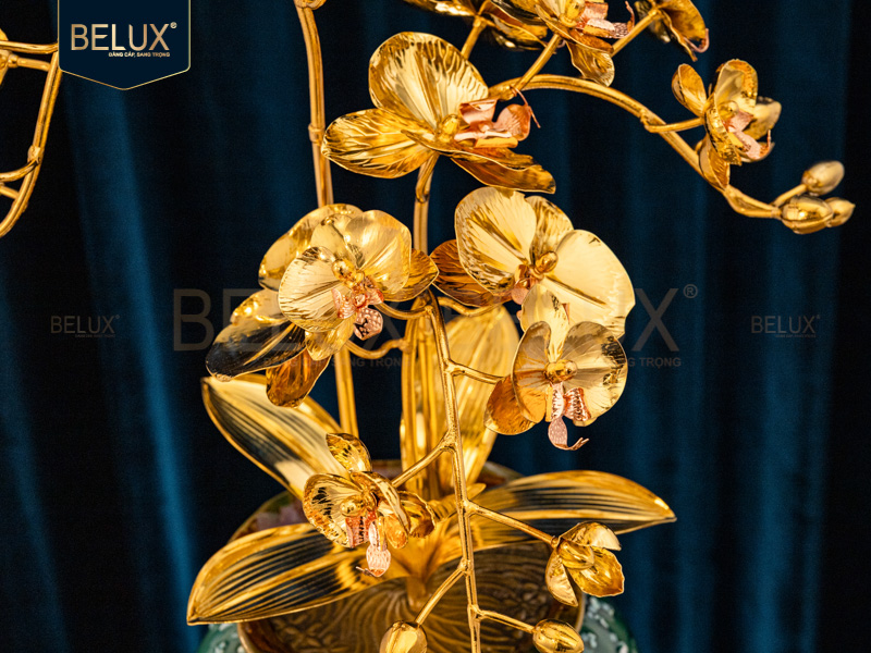 Chậu Lan Vàng Ngọc Bích 3 nhánh mạ vàng 24k&nbsp;cao 57cm